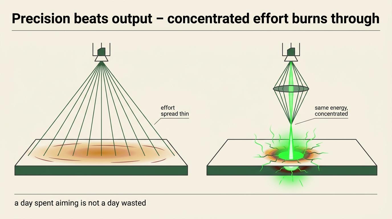 Concentrating effort on a precise target can outperform spreading more effort across many targets.