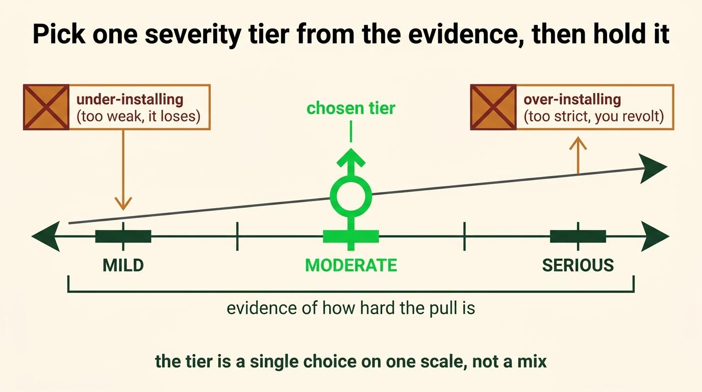 Choose a mild, moderate or serious focus tier from evidence; avoid both under-reacting and over-strictness.