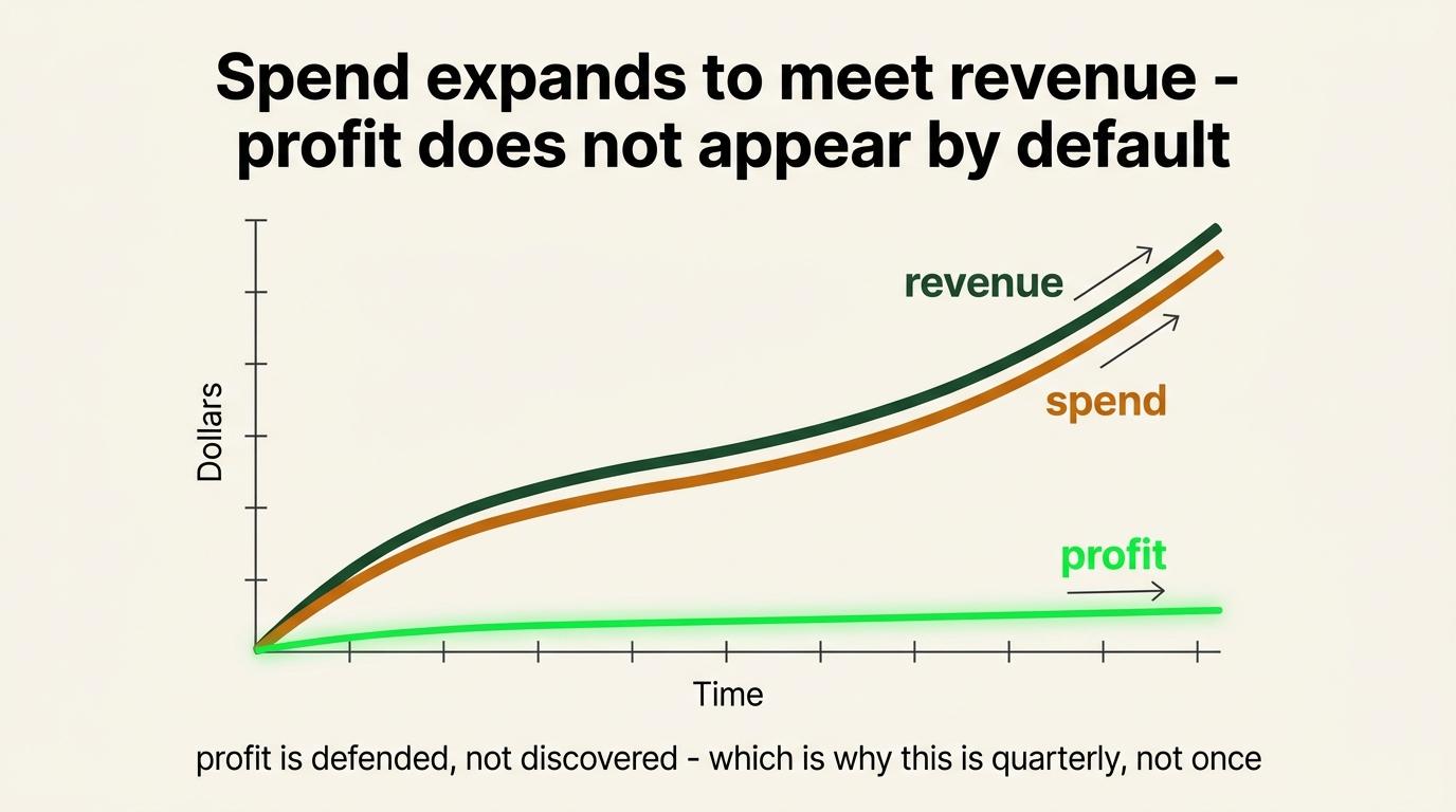Spending can grow alongside revenue, so profit must be deliberately protected.