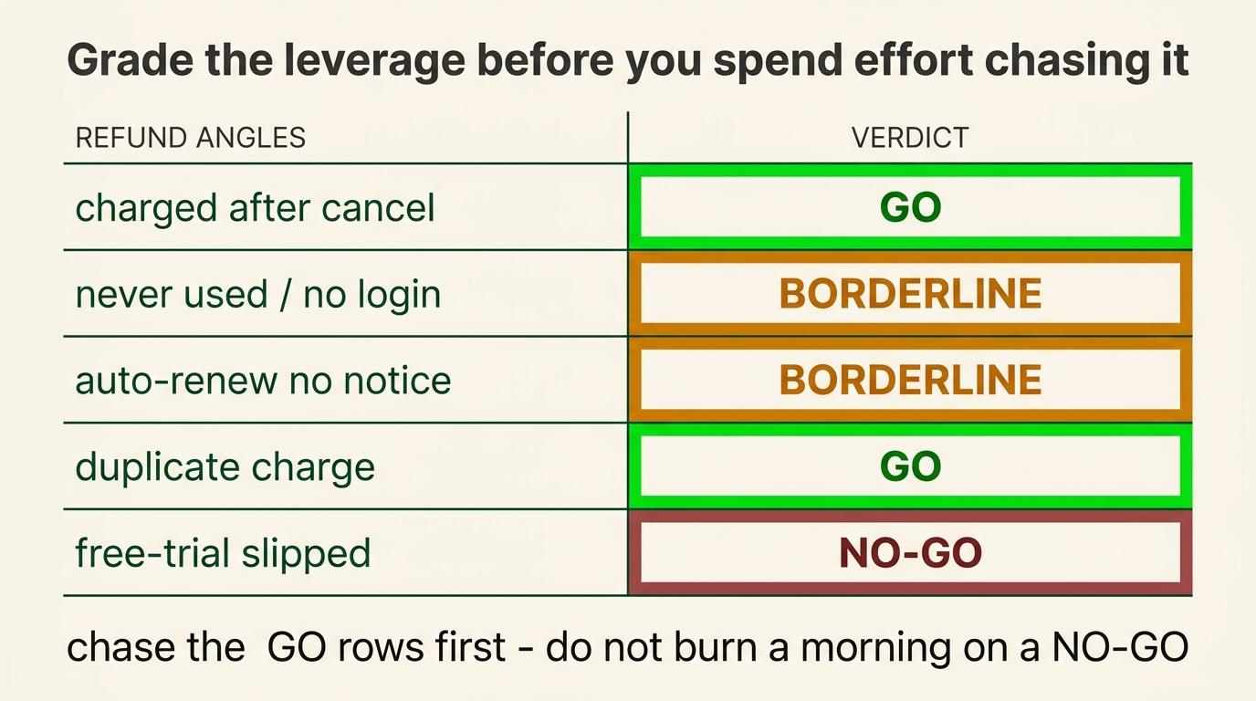 Assess dispute leverage before chasing refunds; prioritize supported cases instead of spending effort equally.
